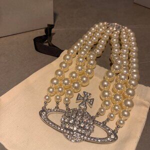 Vivienne Westwood Cream Pearl Necklace with Silver Orb